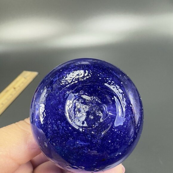 Vintage Egyptian Glass Cobalt Blue Mini Bud Vase Hand Blown With Air Bubbles VTG - Picture 4 of 11